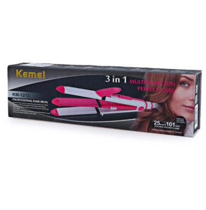 Kemei KM-1213 3-in-1 Hair Styler – Straightener, Curler & Hair Waver
