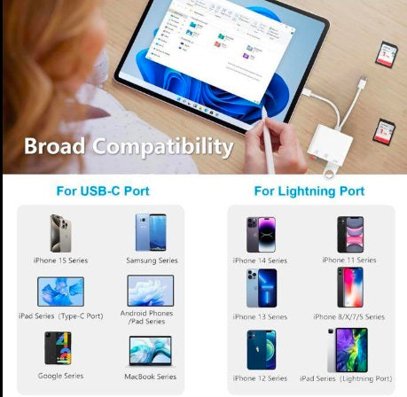 2-in-1 USB-C & Lightning Adapter – Dual Connector Charging Adapter for Smartphones & Tablets