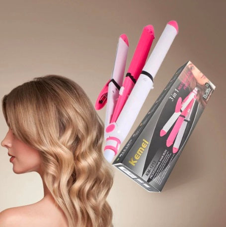 Kemei KM-1213 3-in-1 Hair Styler – Straightener, Curler & Hair Waver